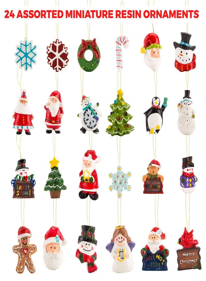NorthPoleXpress Mini Resin Christmas Ornaments Set of 24 - Rustic Christmas Decorations - Small Miniature Christmas Tree Ornaments - Santa Snowman Gingerbread Angel - Tiny Christmas Tree Decorations with Gift Box! - Image 2